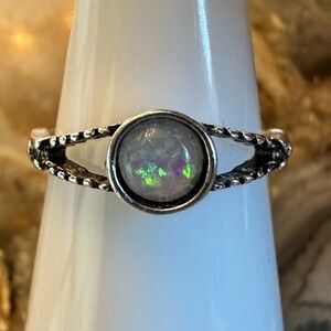 3220 Silver Faux Opal Ring with Twisted Band